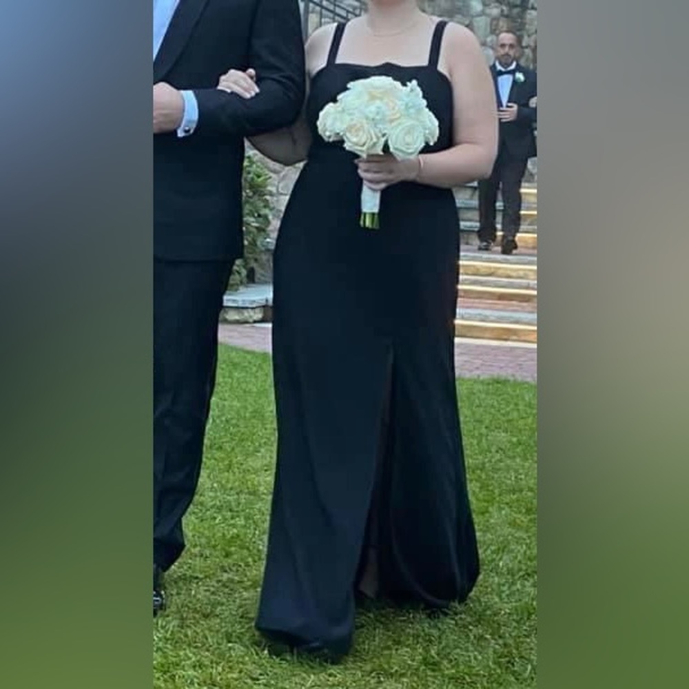 After Six Spaghetti Strap Crepe Trumpet Bridesmaid or Prom Dress in Black